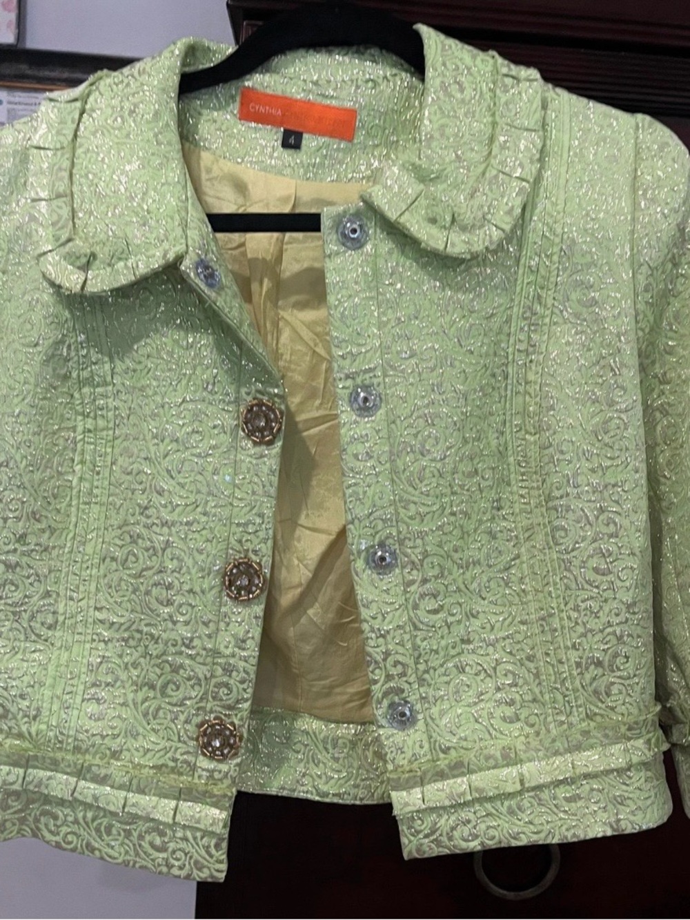 Cynthia Steffe Metallic Cream Cropped Textured Blazer